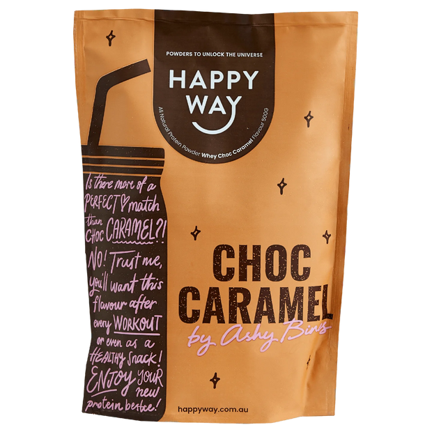 Whey Protein Powder Ashy Bines Triple Choc Caramel 500g Happy Way