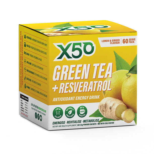 Green Tea Plus Resveratrol Energy Drink Lemon Ginger 60x3g X50
