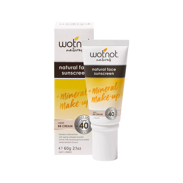 Light BB Cream 60g Wotnot Natural Face Sunscreen SPF40 (Mineral Makeup)