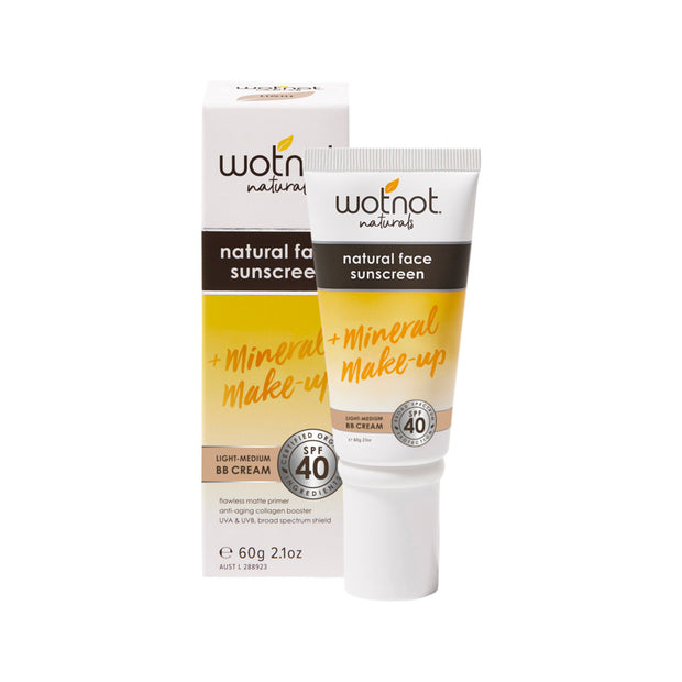 Light-Medium BB Cream 60g Wotnot Natural Face Sunscreen SPF40 (Mineral Makeup) Light-Medium BB Cream 60g Wotnot