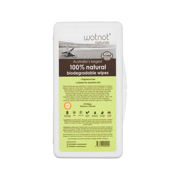Wipes Biodegradable 100% Natural Hard Case Travel Pack 20pk Wotnot