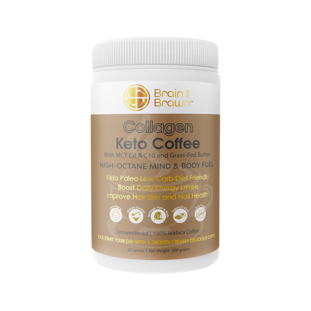 Collagen Keto Coffee (MCT C8 & C10 & Grass-Fed Butter) Unsweetened 300g BRAIN & BRAWN