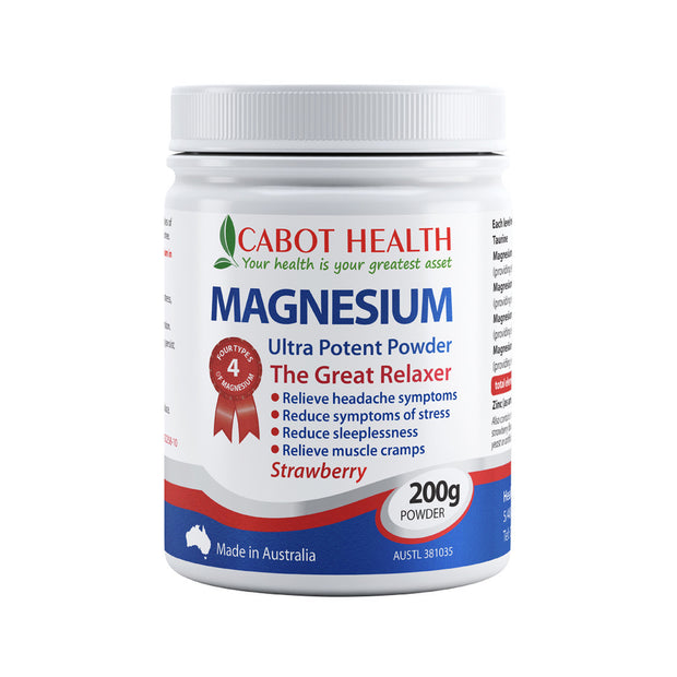 Magnesium Ultra Potent Strawberry Powder 200g Cabot Health