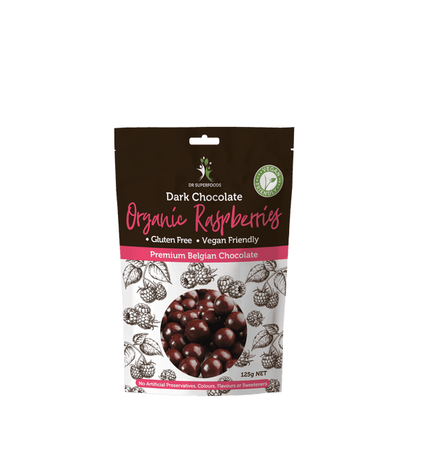 Raspberry Dark Chocolate Organic Dried 125g Dr Superfoods