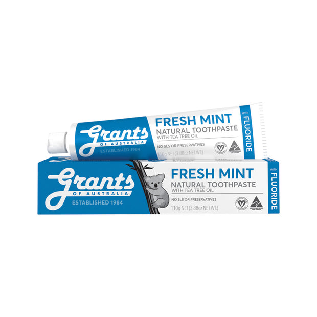 Toothpaste Fresh Mint, Tea Tree With Fluoride 110g Blue Grants