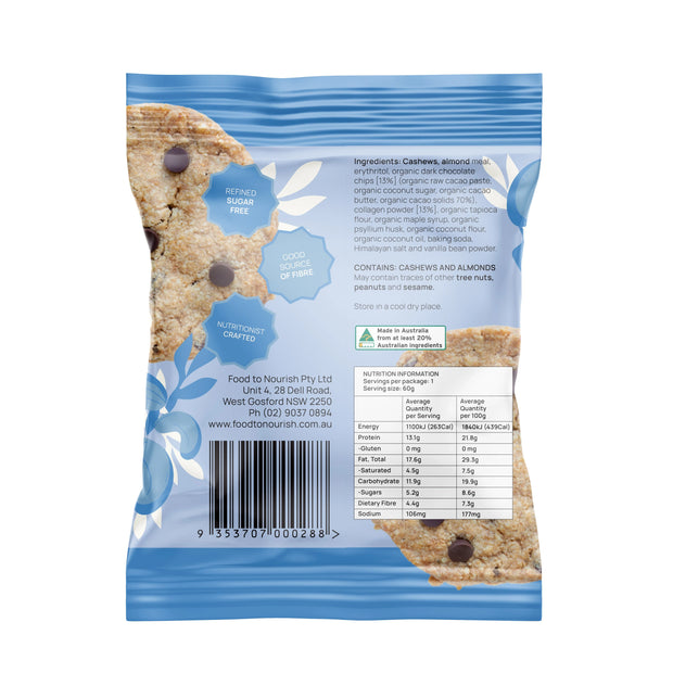 Collagen Protein Cookie Choc Chip 60g Food To Nourish