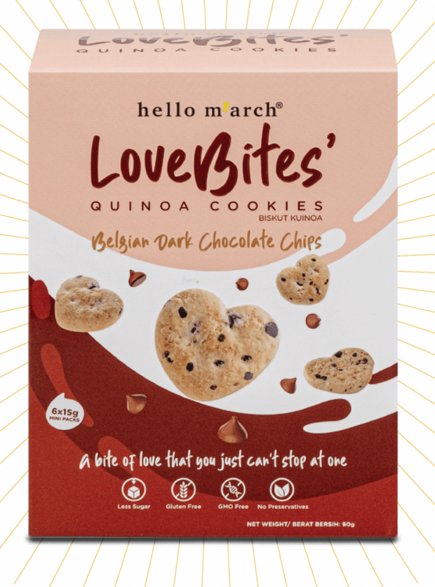 hello m arch Love Bites' Quinoa Cookies Belgian Dark Chocolate Chips (Gluten Free)