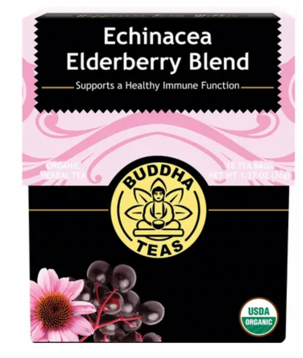 Buddha Teas Organic Herbal Tea Bags Echinacea Elderberry Blend 18pk
