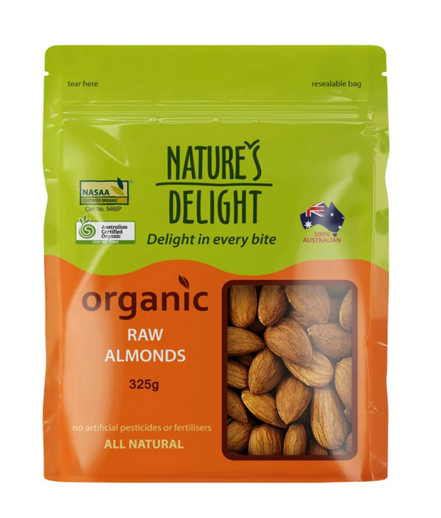 Organic Raw Almonds 325G NATURES DELIGHT