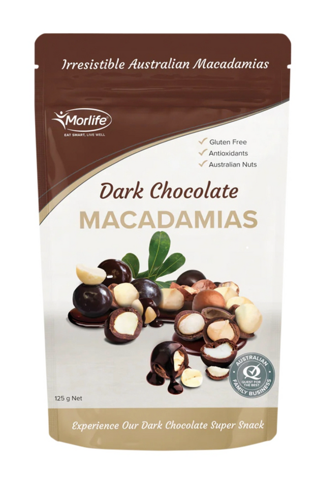 DARK CHOC MACADAMIAS 125G MORLIFE