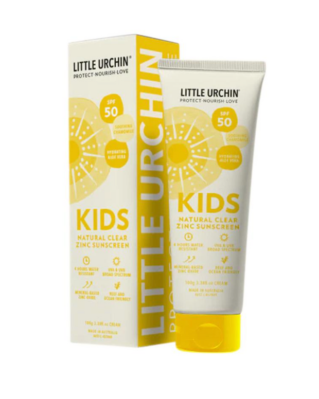 NATURAL KIDS SUNSCREEN CLEAR ZINC SPF 50 100G Little Urchin