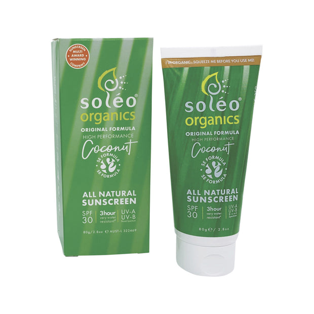 Soleo Sunscreen SPF30 80g 3hr Water Res Coconut