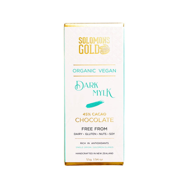 Mylk Dark Chocolate Organic Vegan 45% Cacao 55g Solomon Gold