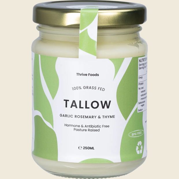 100% Grass Fed Tallow Garlic, Rosemary & Thyme 250ml Thrive Tallow