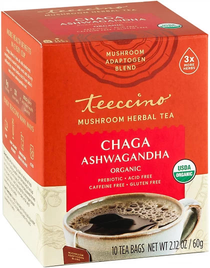 Teeccino Tea Chaga Ashwagandha 10 Tea Bags
