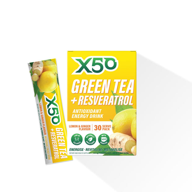 Green Tea Plus Resveratrol Energy Drink Lemon Ginger 30x3g X50