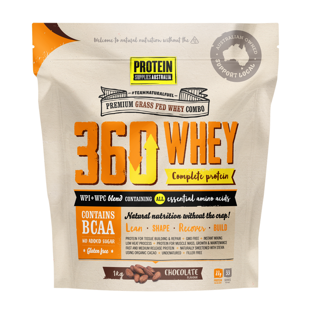 Whey Protein 360 WPI and WPC With BCAA Chocolate 1kg Protein Supplies Australia