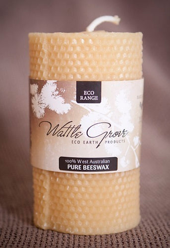 Pure Beeswax Candle Pillar Round Tall Wide Wattle Grove - Broome Natural Wellness
