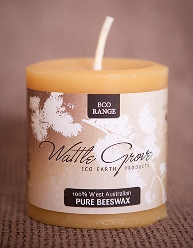 Wattle Grove Pure Beeswax Candle Pillar Round Short Wide - Broome Natural Wellness