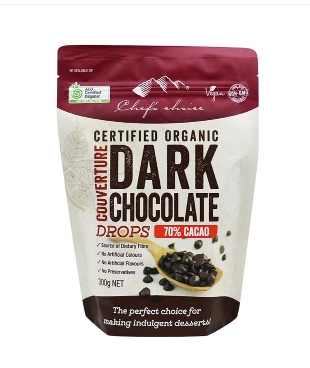 Organic Dark Chocolate Couverture Drops 70% Cacao Chefs Choice - Broome Natural Wellness