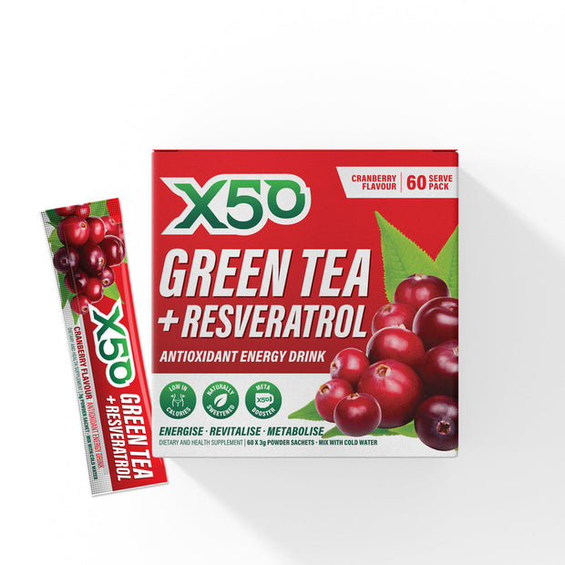 Green Tea Plus Resveratrol Energy Drink Cranberry 60x3g X50