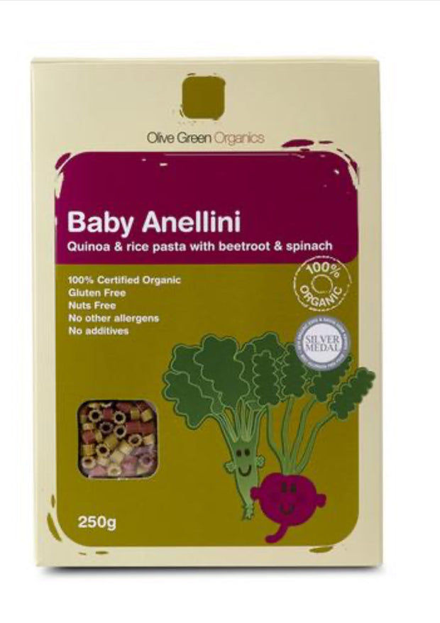 Olive Green Organics Baby Anellini Quinoa & Rice Pasta With Beetroot & Spinach 250g - Broome Natural Wellness