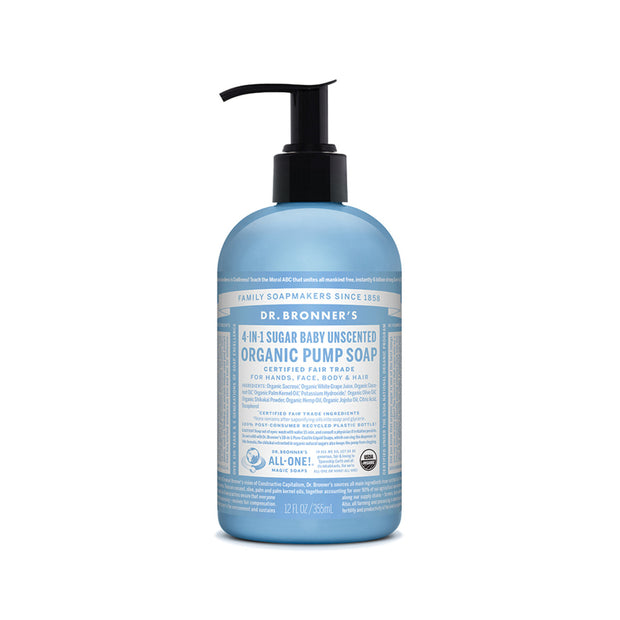 Baby Unscented 4in1 Pump Castile Liquid Soap 355ml Dr Bronners - Broome Natural Wellness