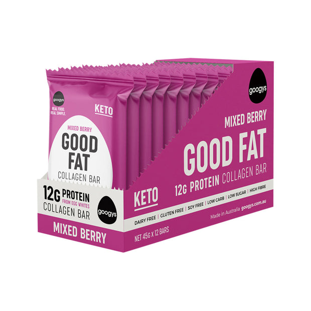 Good Fat Collagen Bar Mixed Berry 45g Googy - Broome Natural Wellness
