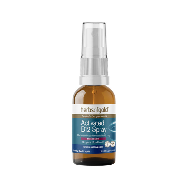 Activated B12 Spray Mixed Berry Oral Liquid 50ml Herbs of Gold