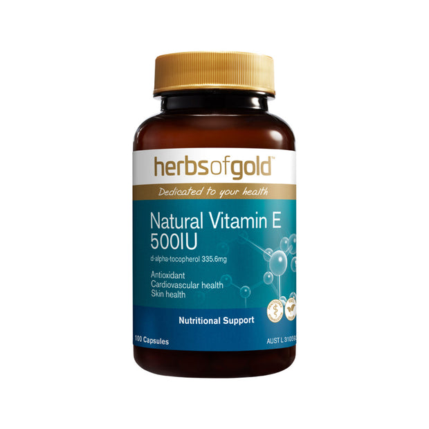 Natural Vitamin E 500IU 100C Herbs of Gold - Broome Natural Wellness