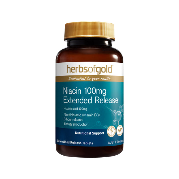 Niacin 100mg Ext Release 60T Herbs of Gold - Broome Natural Wellness