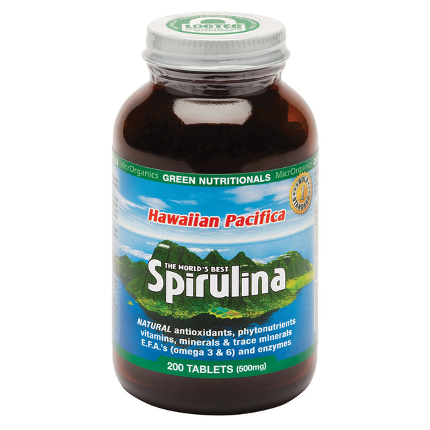 Spirulina Green Nutritionals Hawaiian Pacifica 500mg 200T Microrganics - Broome Natural Wellness