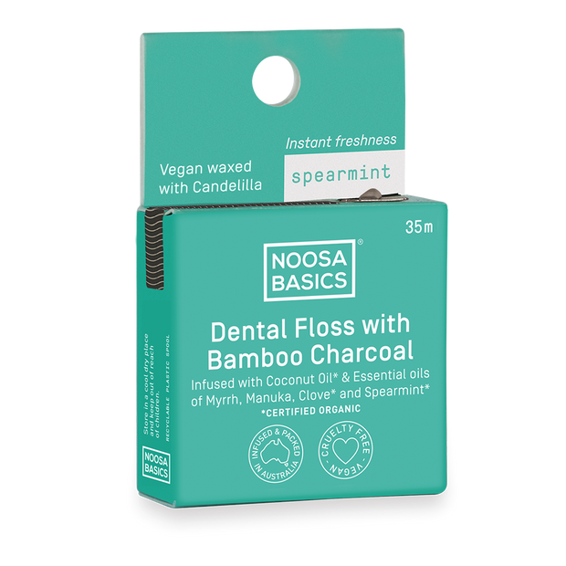 Dental Floss With Bamboo Charcoal Spearmint 35m  Noosa Basics