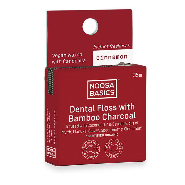 Dental Floss With Bamboo Charcoal Cinnamon 35m  Noosa Basics