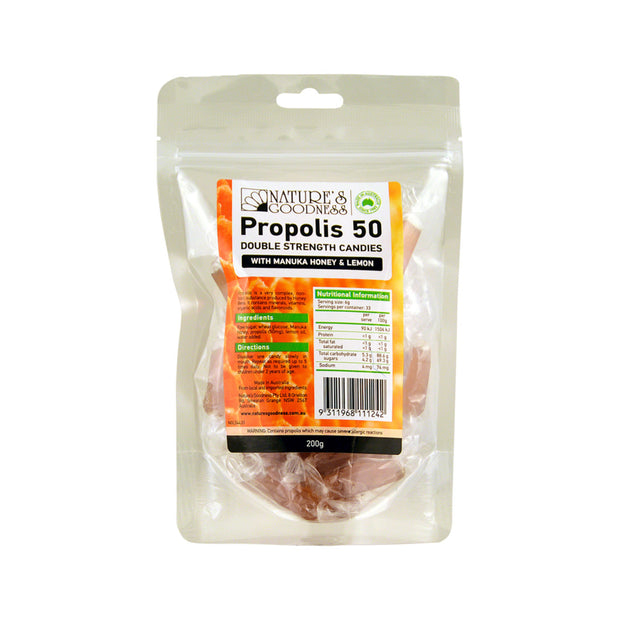 Propolis 50 Double Strength Candie with Manuka Honey & Lemon 200g Natures Goodness