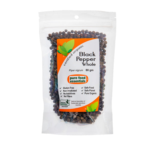 Black Pepper Whole Organic 80g Pure Food Essentials - Broome Natural Wellness
