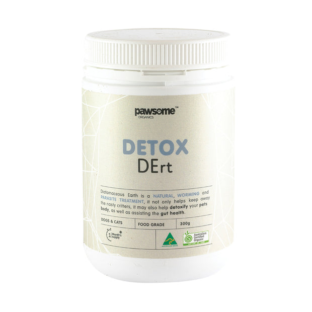 Pet DEtox DErt (Diatomaceous Earth Worming & Parasite Control For Cats & Dogs)300g Pawsome Organics