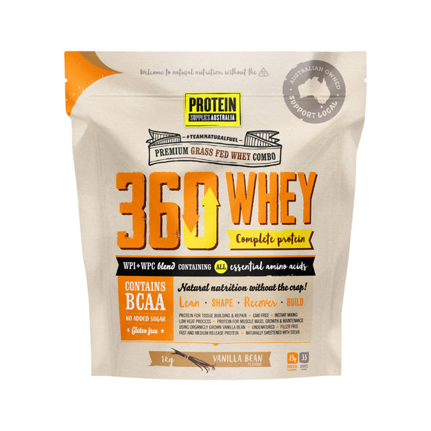 Whey Protein 360 WPI and WPC WITH BCAA Vanilla 1kg Protein Supplies Australia