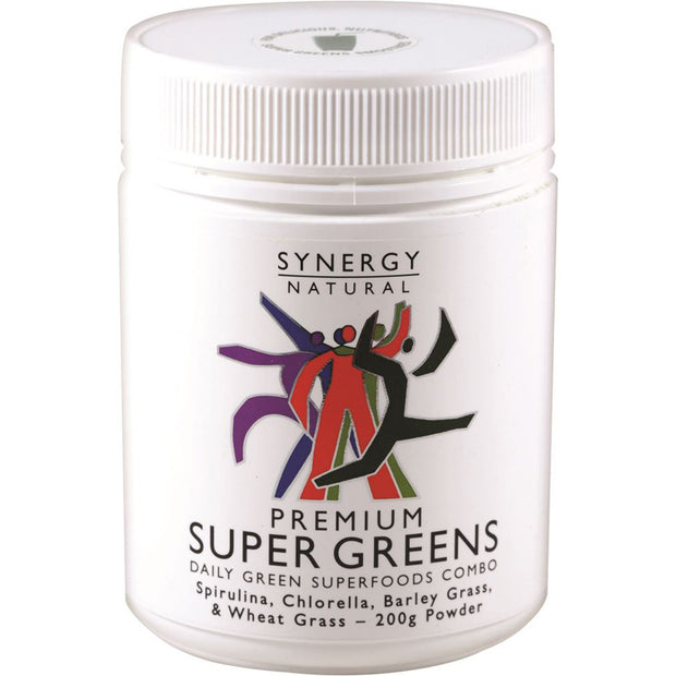 Premium Super Greens Spirulina, Chlorella, Barley Grass, Wheat Grass  Powder 200g Synergy