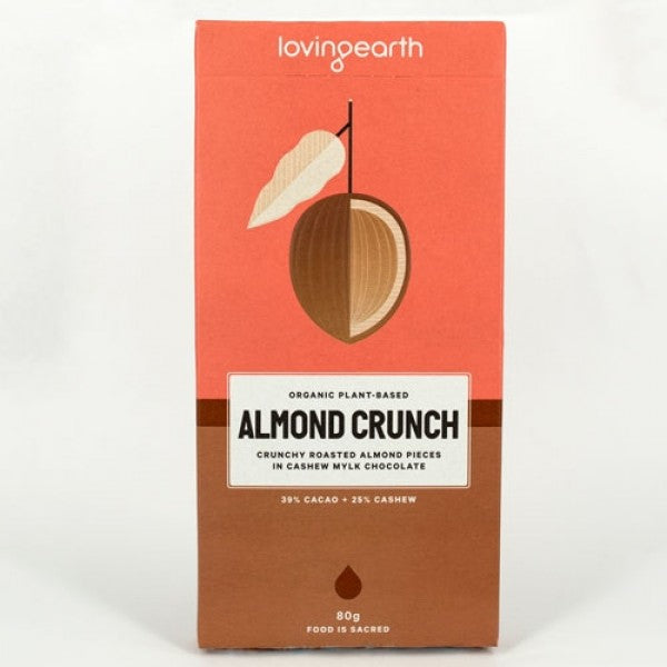 Almond Crunch Chocolate 80g Loving Earth - immune support australia